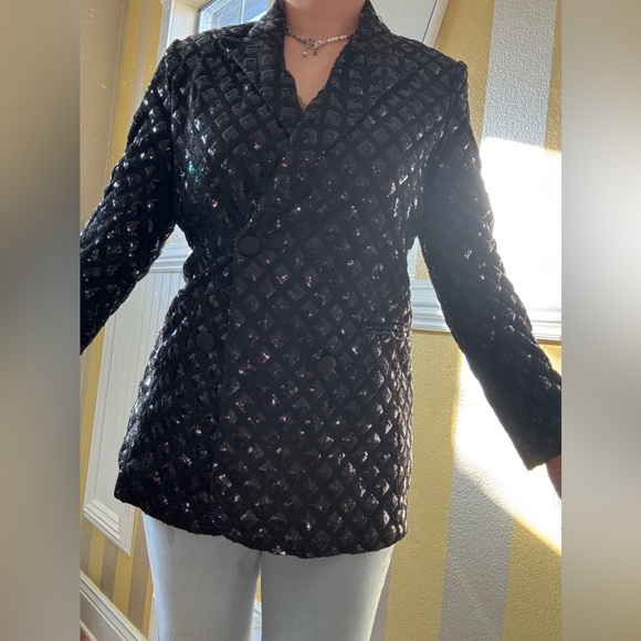 New Chic Black Sequins Women's Blazer - Picture 6 of 7